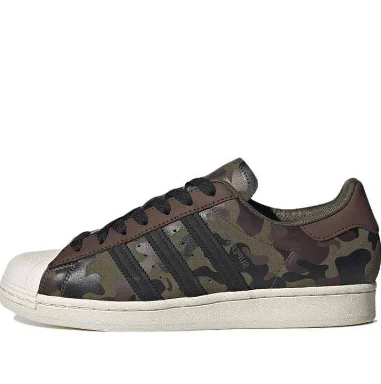 adidas Camouflage Shell-Toe Sneakers with Black Stripes