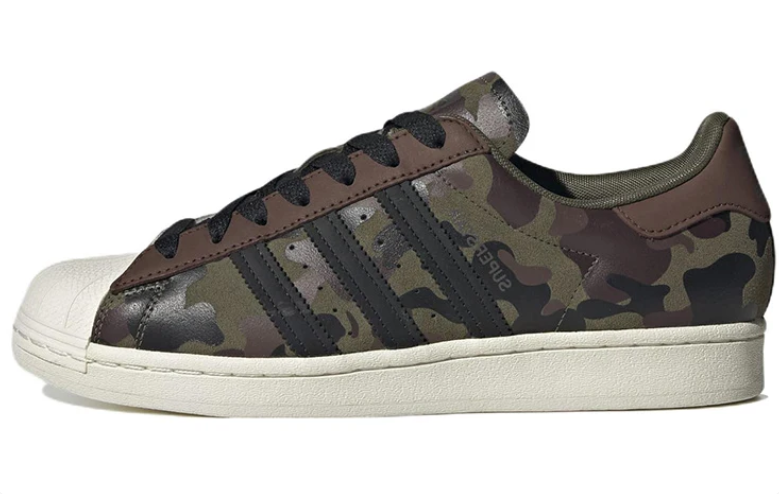 adidas Camouflage Shell-Toe Sneakers with Black Stripes