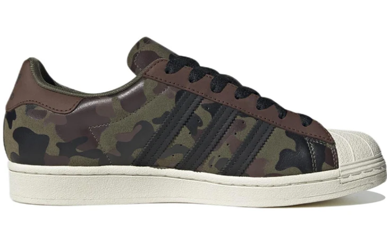 adidas Camouflage Shell-Toe Sneakers with Black Stripes