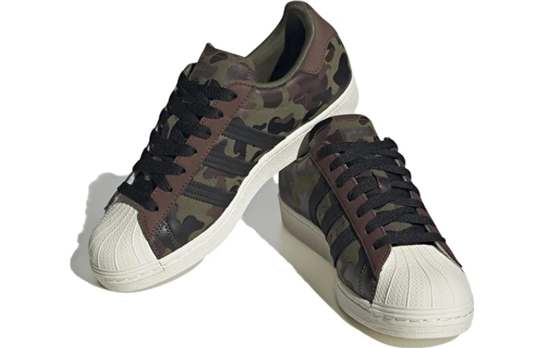 adidas Camouflage Shell-Toe Sneakers with Black Stripes