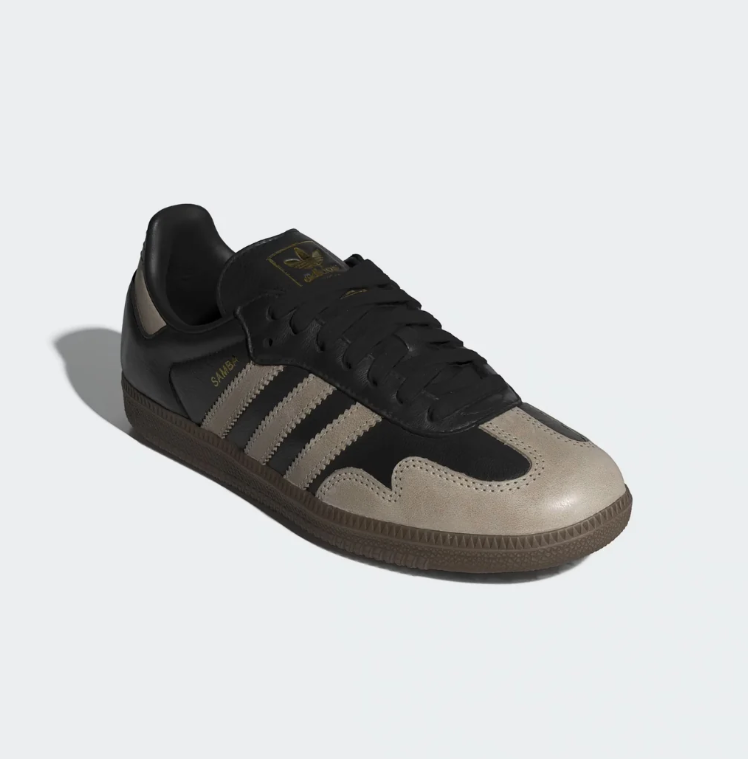 adidas Samba Black and Taupe Sneakers with Gum Sole