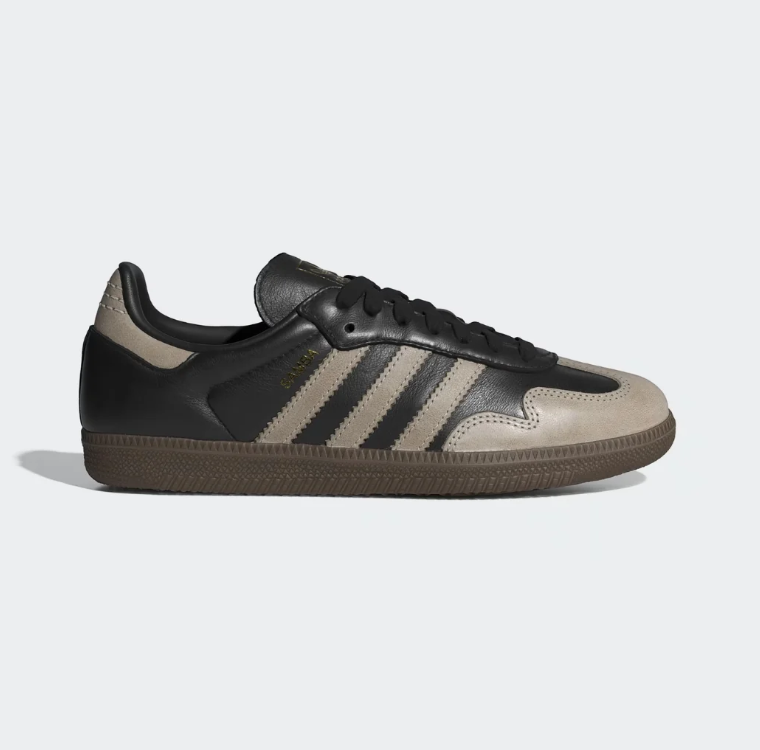 adidas Samba Black and Taupe Sneakers with Gum Sole