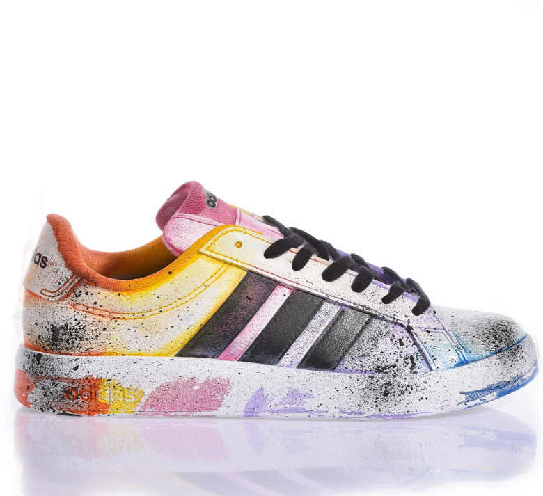 adidas Multicolor Paint-Splatter Sneakers with Black Stripes