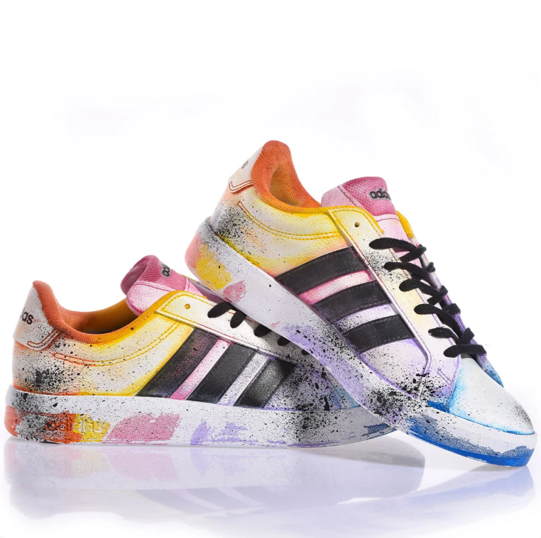 adidas Multicolor Paint-Splatter Sneakers with Black Stripes