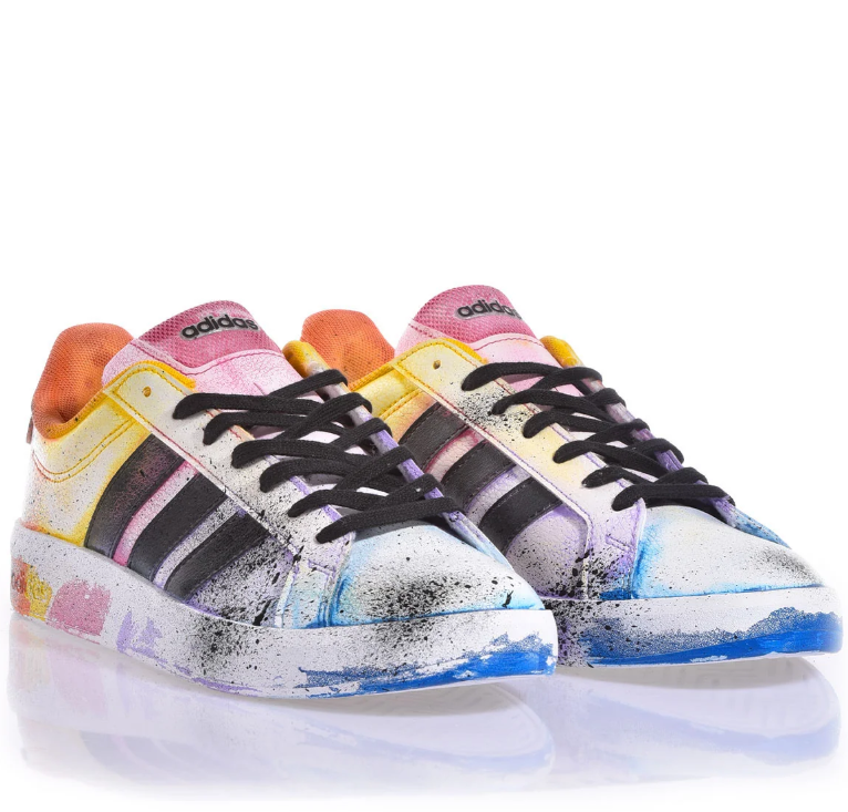 adidas Multicolor Paint-Splatter Sneakers with Black Stripes