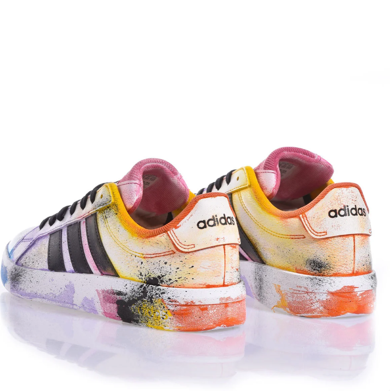 adidas Multicolor Paint-Splatter Sneakers with Black Stripes