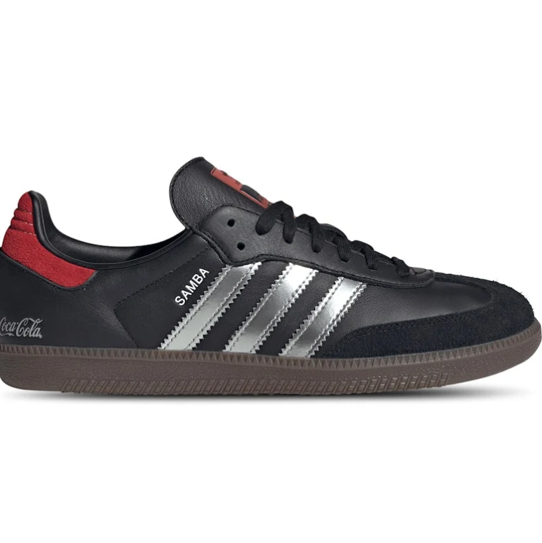 adidas Samba Black and Silver Sneakers with Coca-Cola Detailing
