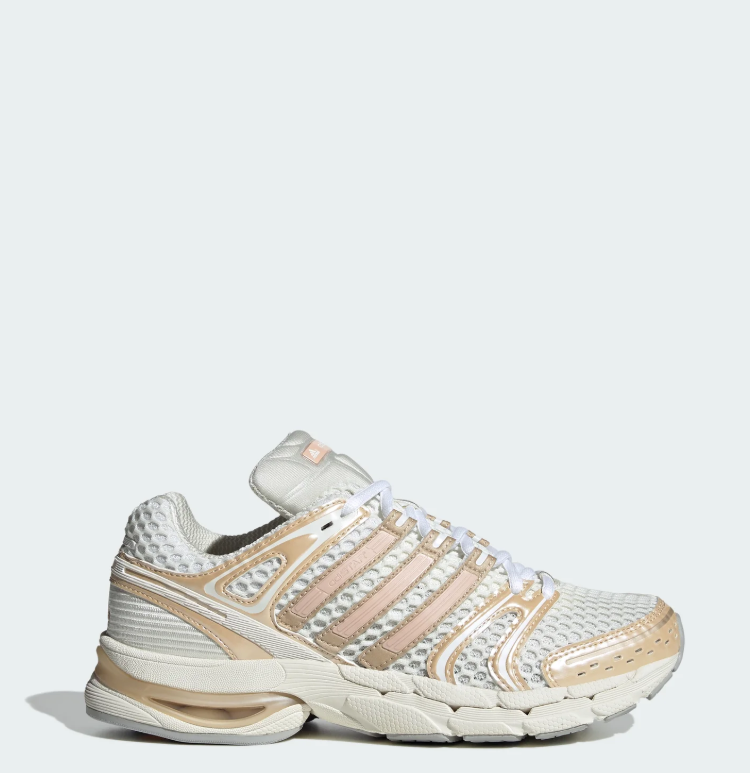 adidas Cream and Champagne Sneakers with Pink Stripes