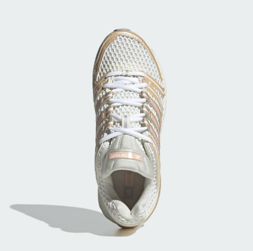 adidas Cream and Champagne Sneakers with Pink Stripes