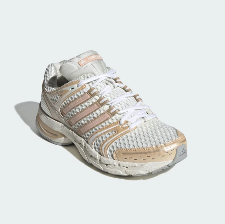 adidas Cream and Champagne Sneakers with Pink Stripes
