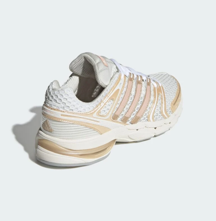 adidas Cream and Champagne Sneakers with Pink Stripes