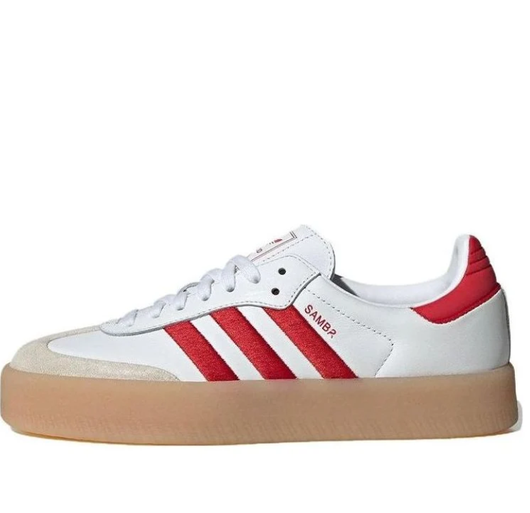 adidas White and Red Platform Sneakers with Gum Sole