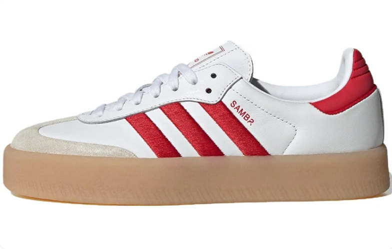 adidas White and Red Platform Sneakers with Gum Sole