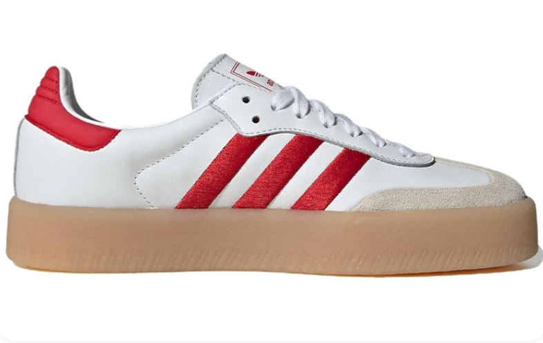 adidas White and Red Platform Sneakers with Gum Sole