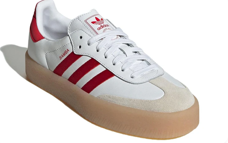 adidas White and Red Platform Sneakers with Gum Sole