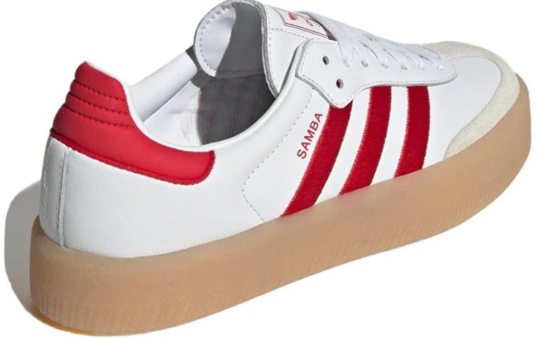adidas White and Red Platform Sneakers with Gum Sole