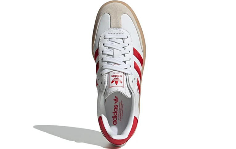 adidas White and Red Platform Sneakers with Gum Sole