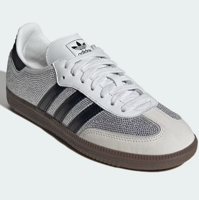adidas Silver Rhinestone-Style Low-Top Sneakers with Black Stripes