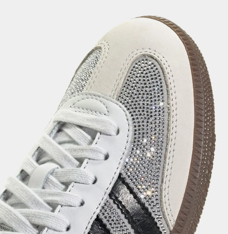 adidas Silver Rhinestone-Style Low-Top Sneakers with Black Stripes