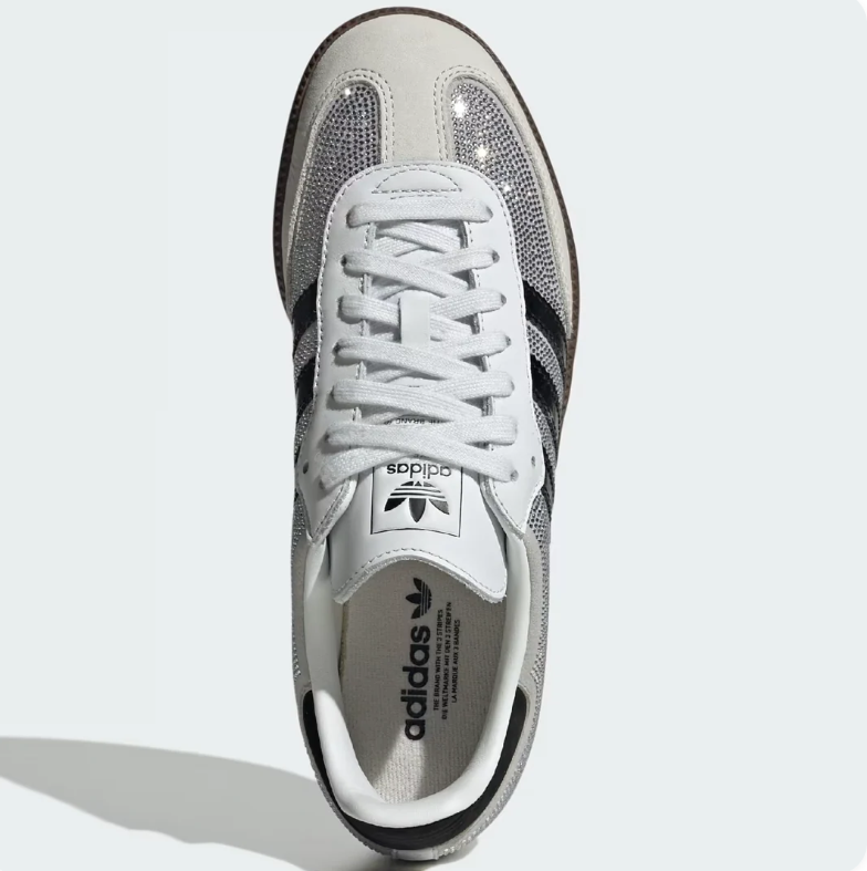 adidas Silver Rhinestone-Style Low-Top Sneakers with Black Stripes