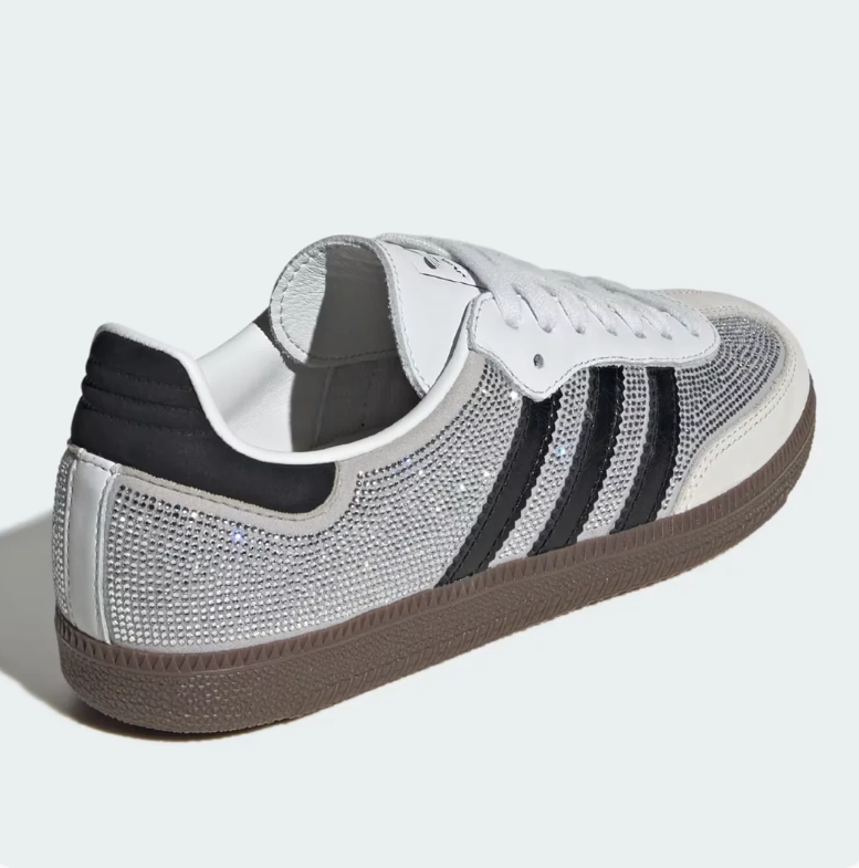 adidas Silver Rhinestone-Style Low-Top Sneakers with Black Stripes