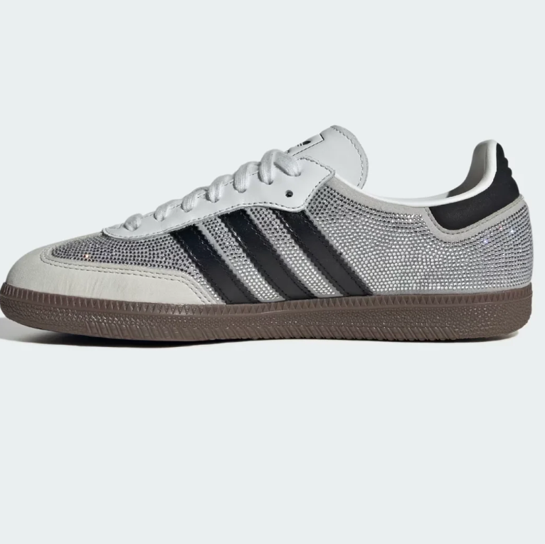 adidas Silver Rhinestone-Style Low-Top Sneakers with Black Stripes