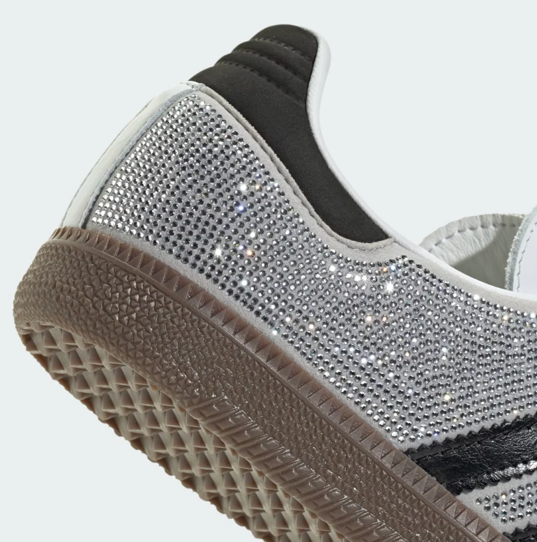 adidas Silver Rhinestone-Style Low-Top Sneakers with Black Stripes