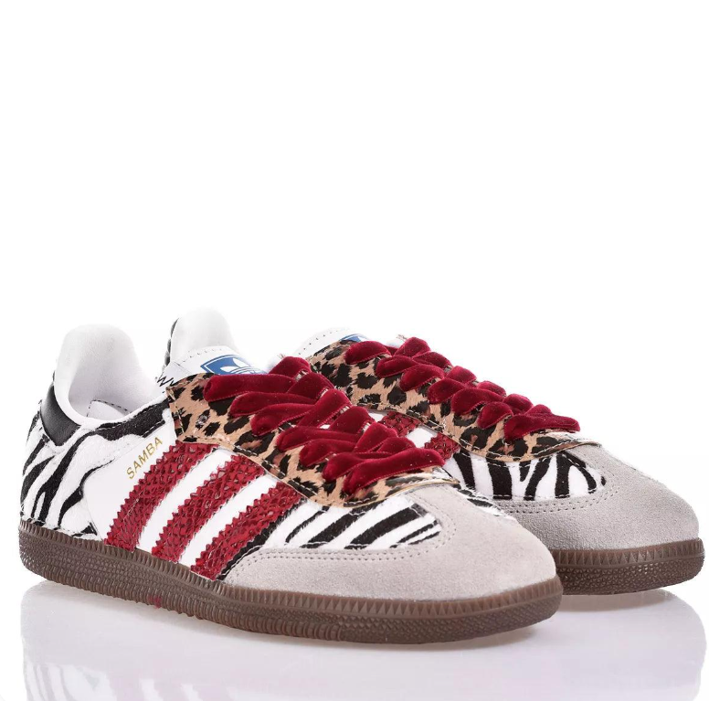 adidas Samba Zebra and Leopard Print Sneakers with Red Accents