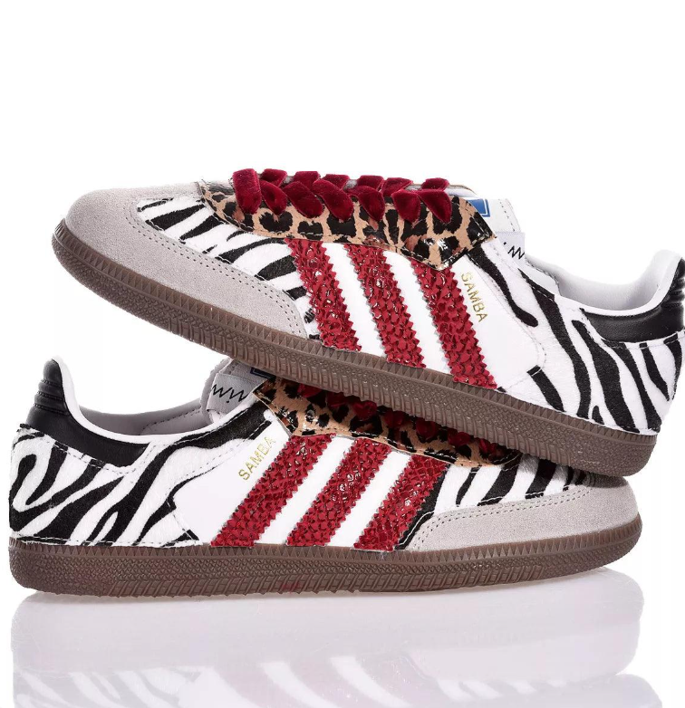 adidas Samba Zebra and Leopard Print Sneakers with Red Accents