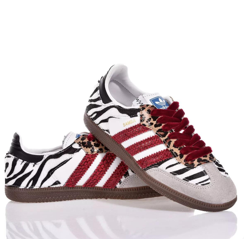 adidas Samba Zebra and Leopard Print Sneakers with Red Accents