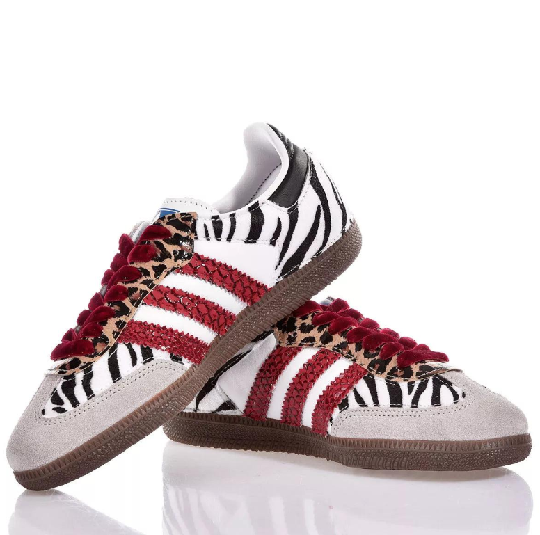 adidas Samba Zebra and Leopard Print Sneakers with Red Accents