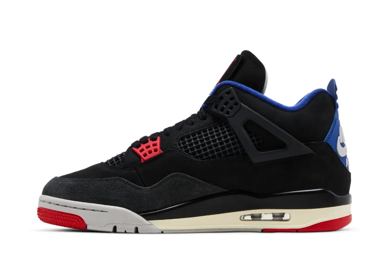 Air Jordan Black Sneakers with Red and Blue Accents and Grid Panels