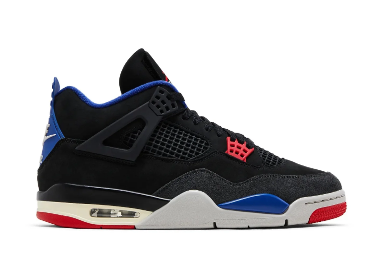 Air Jordan Black Sneakers with Red and Blue Accents and Grid Panels