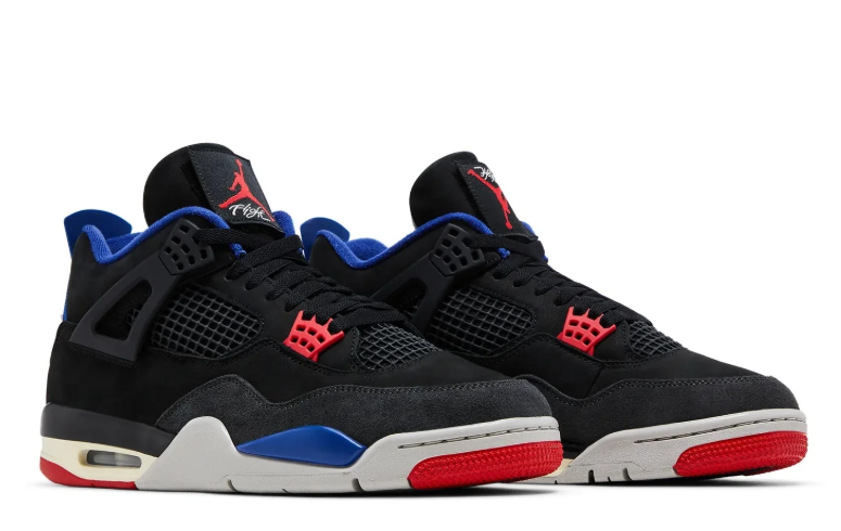 Air Jordan Black Sneakers with Red and Blue Accents and Grid Panels