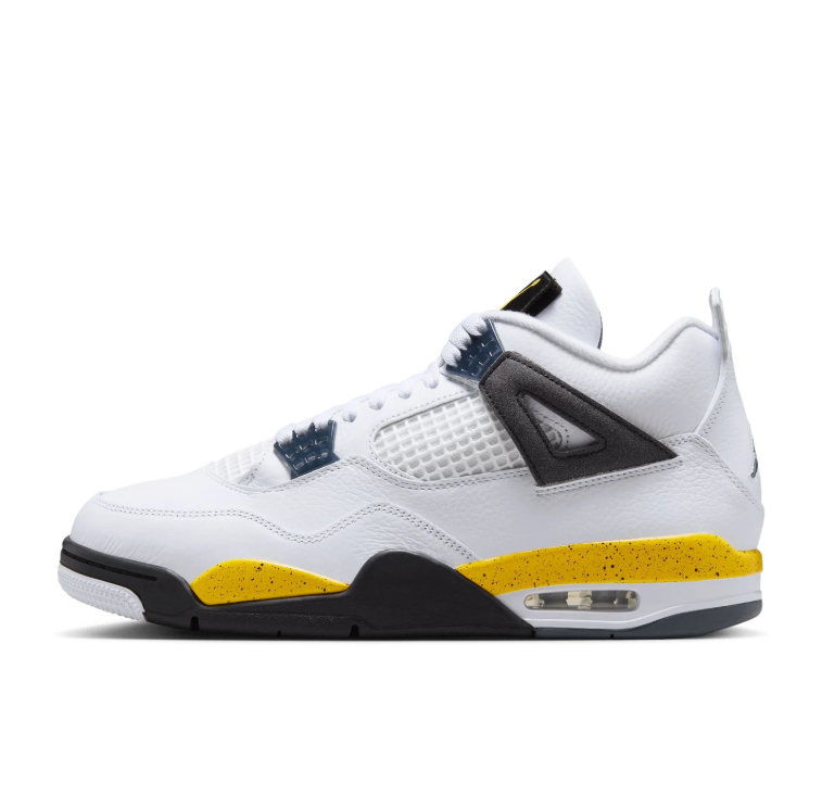 Air Jordan White Sneakers with Yellow Speckled Midsole and Black Side Wings