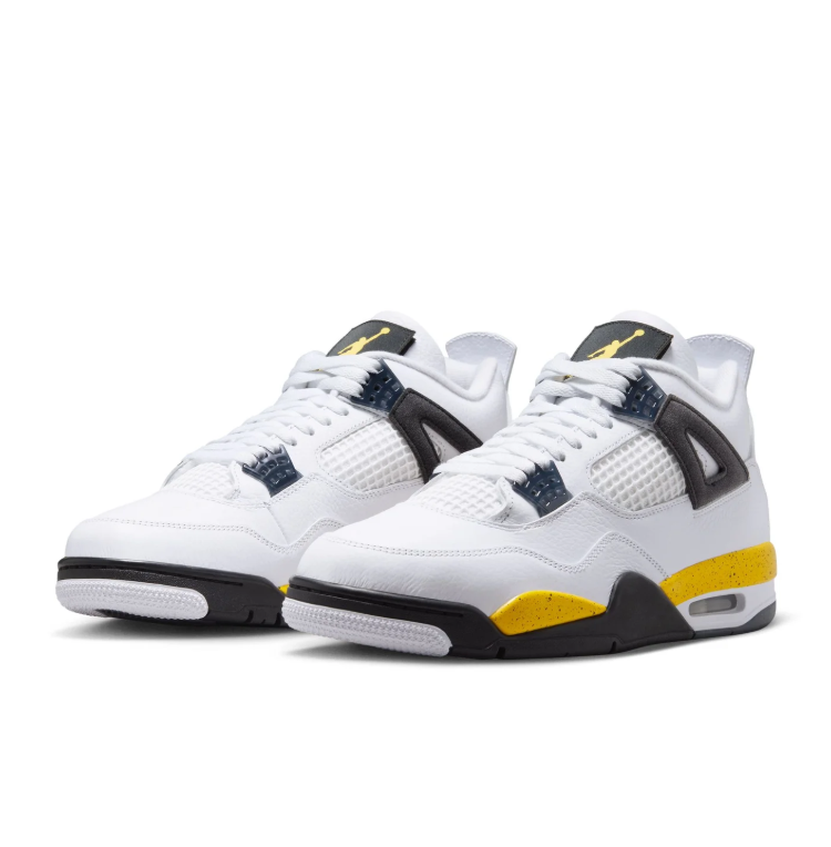 Air Jordan White Sneakers with Yellow Speckled Midsole and Black Side Wings
