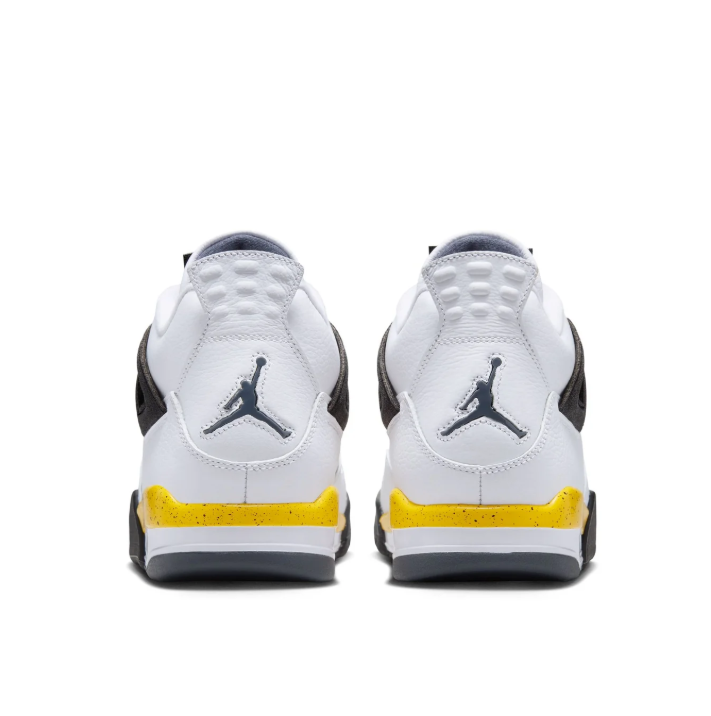 Air Jordan White Sneakers with Yellow Speckled Midsole and Black Side Wings