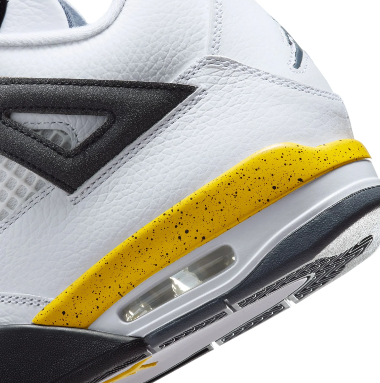 Air Jordan White Sneakers with Yellow Speckled Midsole and Black Side Wings