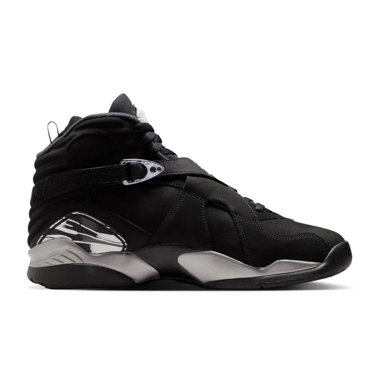 Air Jordan Black High-Top Sneakers with Cross Straps and Silver-Grey Accents