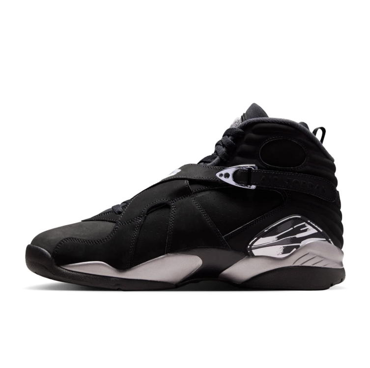 Air Jordan Black High-Top Sneakers with Cross Straps and Silver-Grey Accents