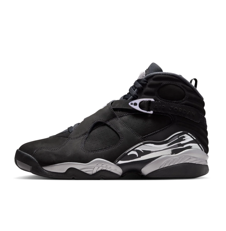 Air Jordan Black High-Top Sneakers with Cross Straps and Silver-Grey Accents
