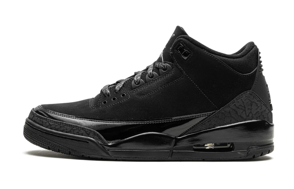 Air Jordan All-Black Sneakers with Glossy Trim and Elephant-Print Overlays
