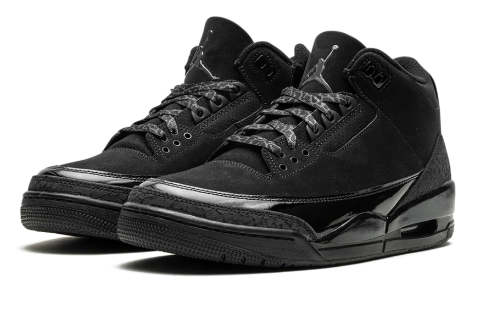 Air Jordan All-Black Sneakers with Glossy Trim and Elephant-Print Overlays