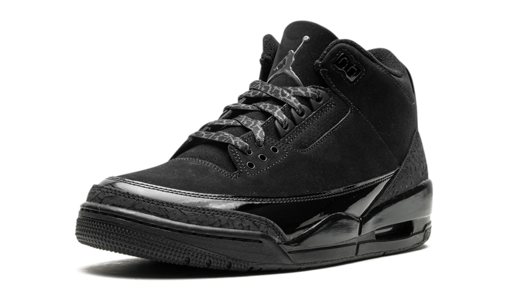 Air Jordan All-Black Sneakers with Glossy Trim and Elephant-Print Overlays