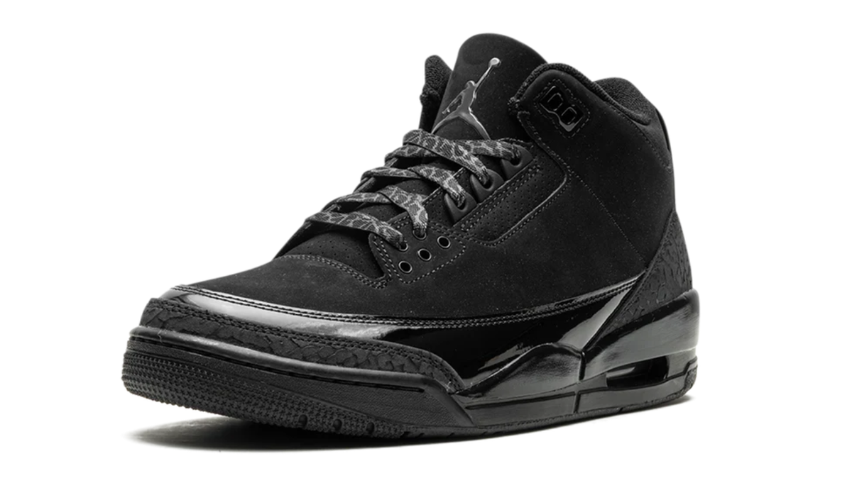 Air Jordan All-Black Sneakers with Glossy Trim and Elephant-Print Overlays