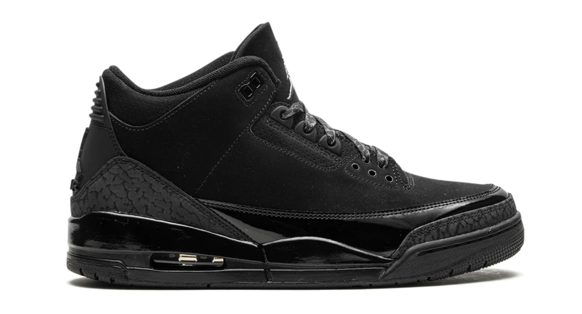 Air Jordan All-Black Sneakers with Glossy Trim and Elephant-Print Overlays