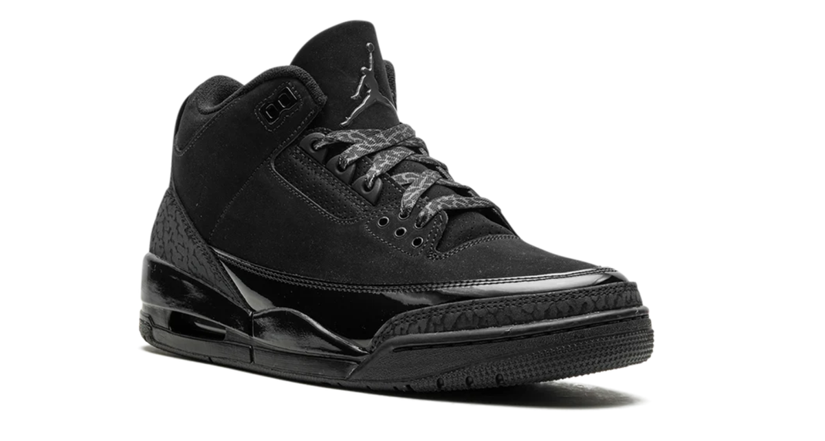 Air Jordan All-Black Sneakers with Glossy Trim and Elephant-Print Overlays