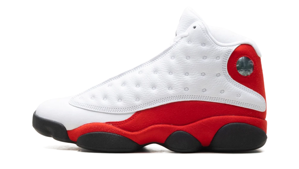 Air Jordan White and Red High-Top Sneakers with Dimpled Panels