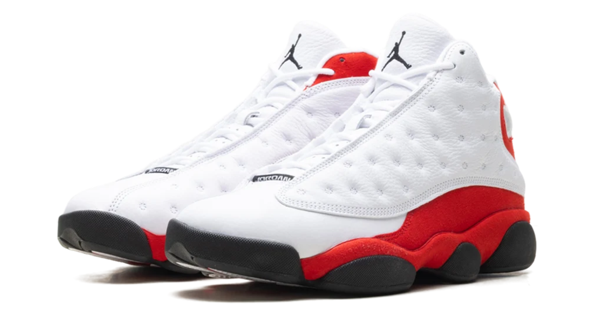 Air Jordan White and Red High-Top Sneakers with Dimpled Panels