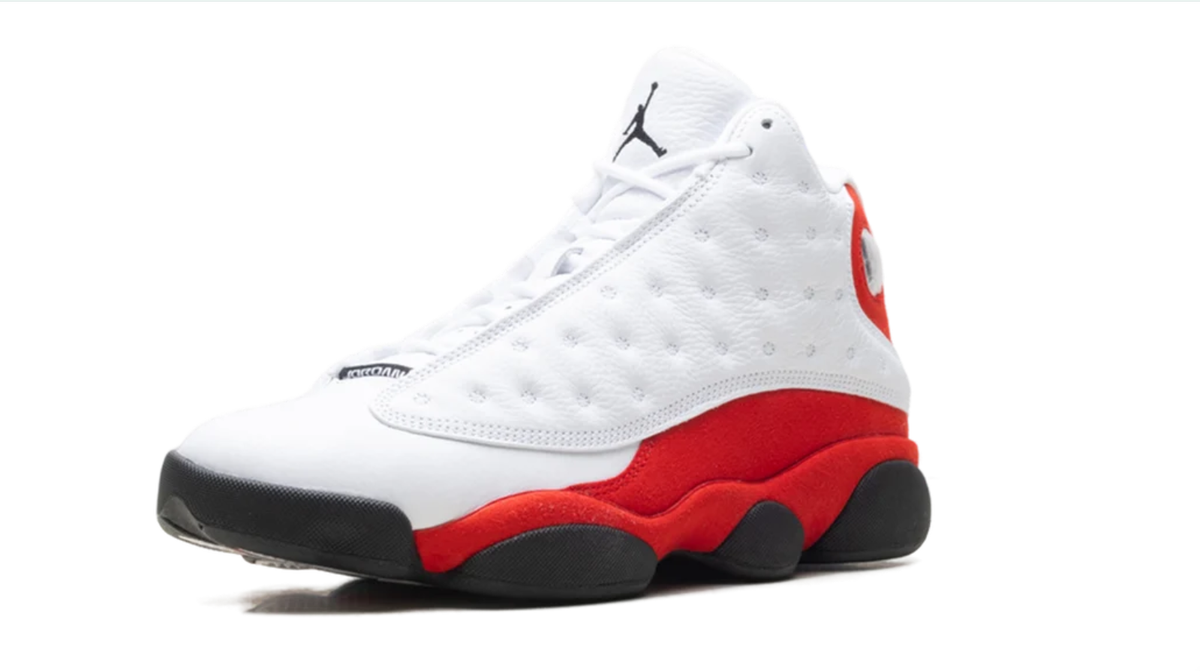Air Jordan White and Red High-Top Sneakers with Dimpled Panels